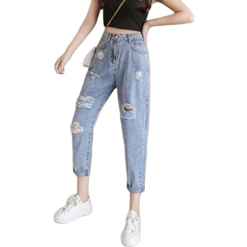 2020 Summer New Arrival Ripped Jeans Womens Loose Thin Jeans Women Pants Breeches Overalls Vintage Female Torn Trousers A9908