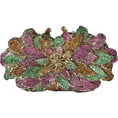 Ladies Clutch Evening Bag Metal Flower Crystal Clutch Evening Purse Rhinestone Wedding Party Dinner Bag