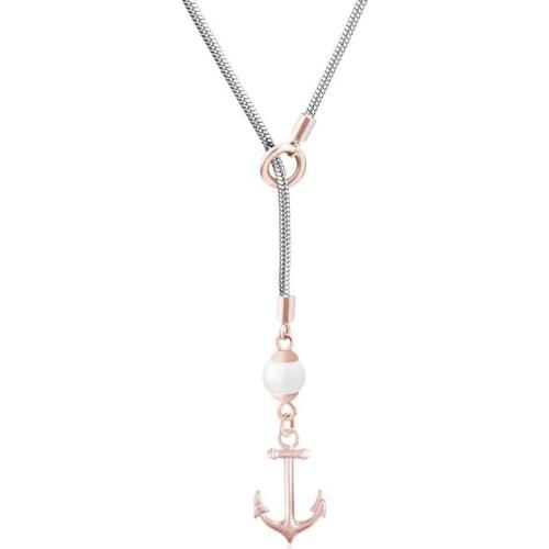 Runda Fashion Charm Ladies Rose Gold Anchor Chain Pendant Stainless Steel Necklace For Girlfriend Holiday Gifts