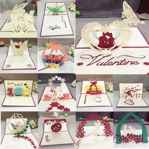 1pcs Handmade 3D Laser Cut Paper Greeting Pop Up Kirigami Card Wedding Invitation Valentines Day Postcards Thanksgiving Gifts