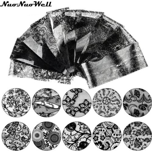 10pcs/set Black Lace Nail Art Glitter Powder Gel Polish Flower Design Nail Art Manicure Tips Sticker Decal 3D Decoration 4*20cm
