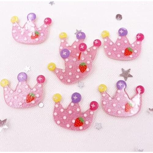 10pcs Colorful Lovely Glitter Pink Crown Flatback Sheet Miniature Pattern Plane Applique DIY Scrapbook Home Decor Craft OJ107