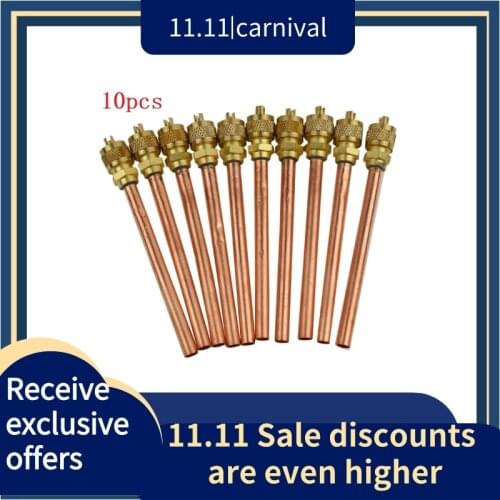 10pcs/ lot Service/Access Valve 1/4" SAE 1/4" OD 4" Stem Strong Mayitr Metal Core AC Air Conditioner Refrigeration Access Valve