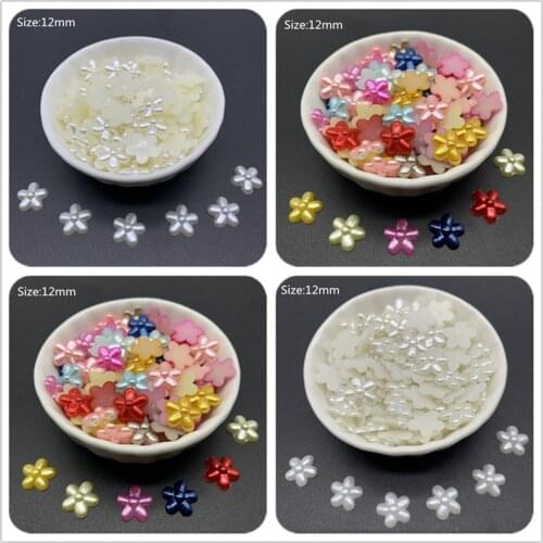 100pcs 12mm Acrylic Beads Flower Shape Imitation Pearls Flatback For Art Scrapbooking Decoration Beads For Jewelry Making