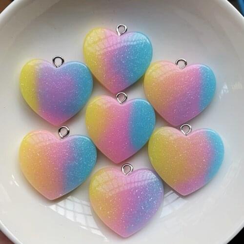 25mm*22mm Rainbow color heart shape flat back jelly rhinestones DIY treasure made resin craft hair clip pendant accessories