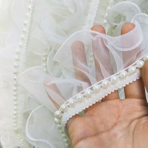 3M/lot 6.5cm wide organza beaded wave lotus leaf folds lace cuffs neckline three-dimensional shape lace accessories AC123