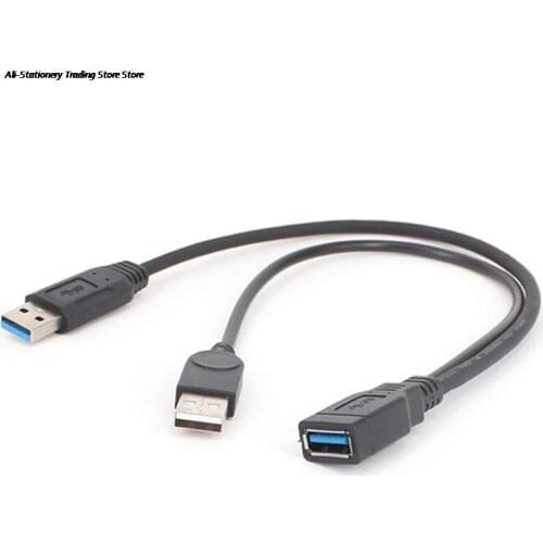 30CM USB 3.0 Cable Dual Power Charge Cables Y Adapter Male to Female Cord Cable
