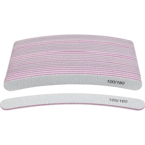 50PCS Curved Nail Art Sanding Files 100/180 Banana Double-sided Buffer For UV Gel Polish Polisher Grey Sandpaper Manicure Files