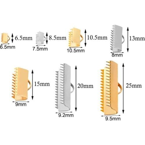 50pcs Stainless Steel Ribbon Cord End Caps String Ribbon Leather Clip Necklace Bracelet Connector for Jewelry Making Supplies