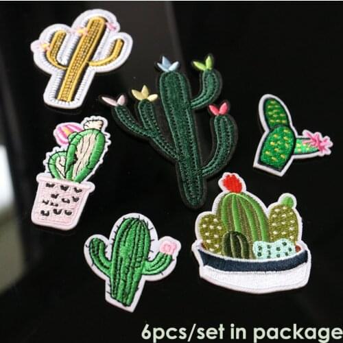 6pcs/set embroidery cactus patches for clothing Embroidered iron on parches for clothes Sewing applique parches