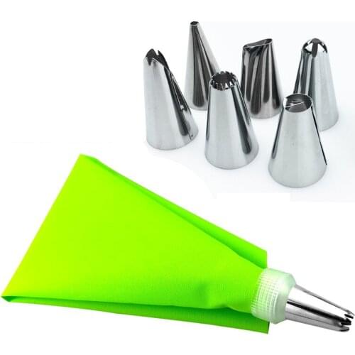 8PCS/set Silicone Icing Piping Cream Pastry Bag + 6 Stainless Steel Cake Nozzle DIY Cake Decorating Tips Fondant Pastry Tools