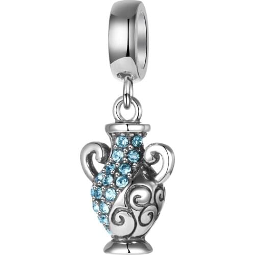Pure 925 Sterling-Silver-Jewelry Bead Crystal Vase Pendants Fits for brand P Charm Bracelets Silver 925 Jewelry S333 H20