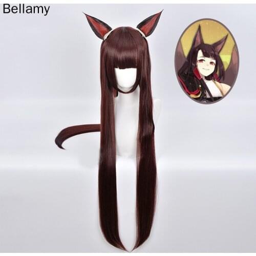 Anime Azur Lane Sakura Empir Saki Cosplay hairwear Dark Medium Brown Cosplay Wig +Wig Cap