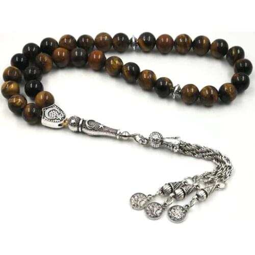 Mans Tabish Big Size 8mm 10mm 12mm 14mm Tiger eyes Natural stone misbaha Tiger eyes prayer beads 33 66 99beads stone Rosary