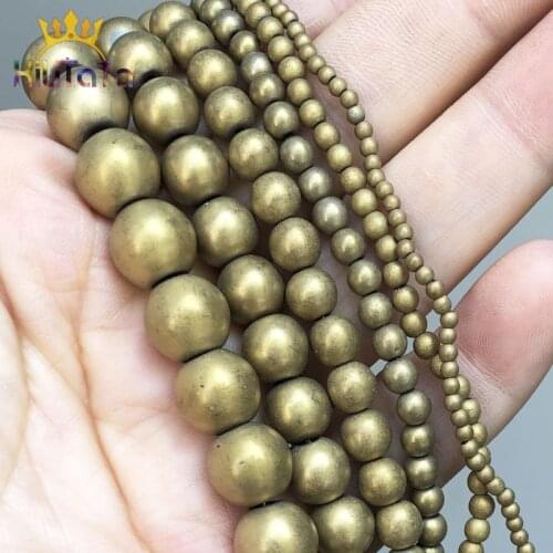 Natrual Stone Beads Dull Polish Matte Gold Hematite Round Beads For Jewelry Making DIY Bracelet Accessories 15'' 2/3/4/6/8/10mm