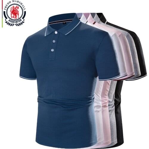 Fredd Marshall 2020 New Casual Solid Color Polo Shirt Men Short Sleeve 100% Cotton Business Plain Polos High Quality Tops 999