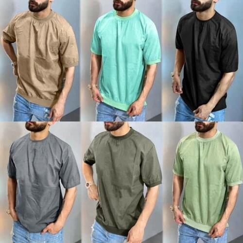 New Male Short Sleeve Linen Thin T-shirt O-neck Fashion Summer Solid Casual Cotton Henley Loose Blouse Tee Top Men Clothing 2021