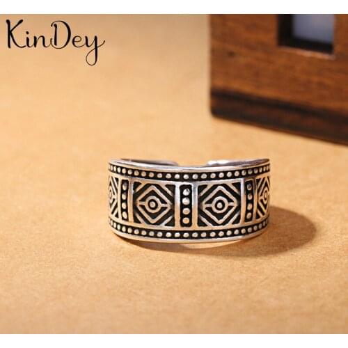Kindey Vintage Handmade Silver Color Big Geometric Rings For Women Men Adjustable Size Open Finger Rings Personality