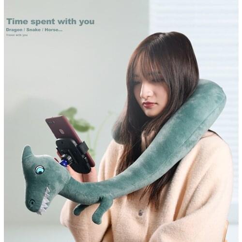 Creative U-Shape Pillow Cervical Support Giraffe Mobile Phone Holder Bedside Cushion