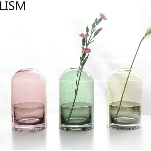 Nordic Creative Candle Holder Transparent Glass Vase Art Flower Candle Stand Candelabros Ornament Decor Center Table Living Room