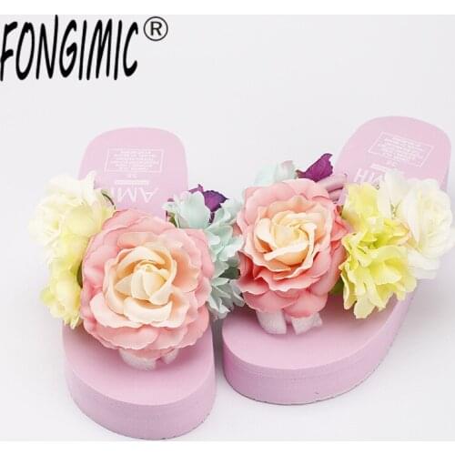 Summer Slippers Bohemia Flowers Woman Beach Flip Flops Summer Style Slides Resistant Slippers Platform Shoes Beach Slippers