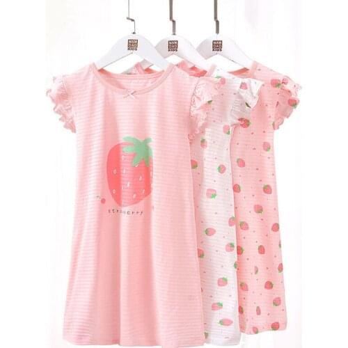 Summer Girl Nightgown Cotton Children Pajama Short Sleeve Girls Night Dress Princess Ruffle Sleepwear Gowns for 3T-teenage girl