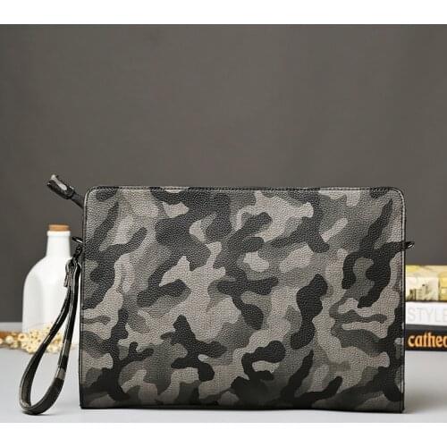 Harajuku Fashion Mens Clutch Bag Camouflage PU Leather Shoulder Bag Mens Clutches Handbag Wallet Man Envelope Bag Crossbody Bag