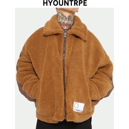 Mens Fleece Jackets Patchwork Coats Fashion Hairy Zipper Turn Down Collar Bomber Outerwears Casual Warm Thick Streetwear Parkas