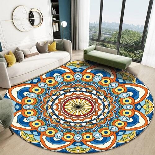 Mandala Style Printed Soft Round Rectangle Flannel Carpet Flower Carpet For Living Room Anti-slip Rug Floor Mat For Home Decor