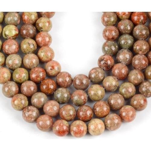 Natural Unakite Stone Round Loose Beads For Jewelry Making 4-12mm Spacer Beads Fit Diy Bracelet Necklace Accessory 15“ Strand