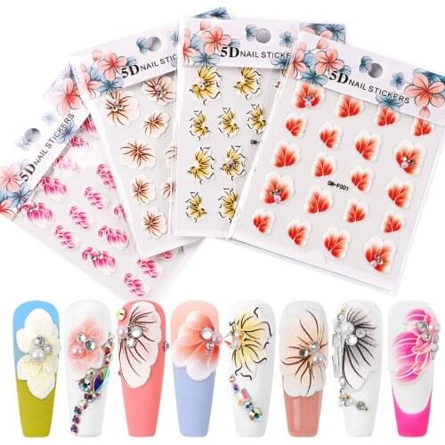 New Arrive 1 Sheet Beauty 5D Thin Relief Beaded Flowers Adhesive Nail Art Stickers Manicure DIY Easy Apply Tips