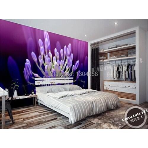 Custom 3D large murals, beautiful purple flowers flower core wallpaper, living room TV setting wall contact paper