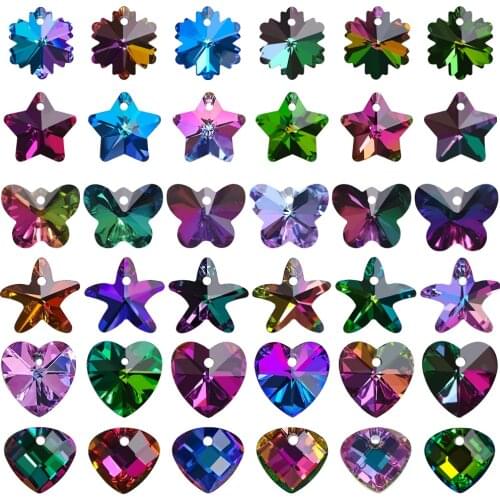 20Pcs/Lot Charm Crystal Star Pendant Green 14mm Austrian Glass Heart Beads For Women Jewelry Making Necklaces Earring Findings