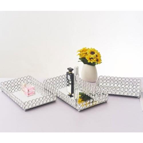 Luxury Crystal Metal Tray Metal Plate Cake Stand Cosmetic Storage Cupcake Dessert Display Plate Decor