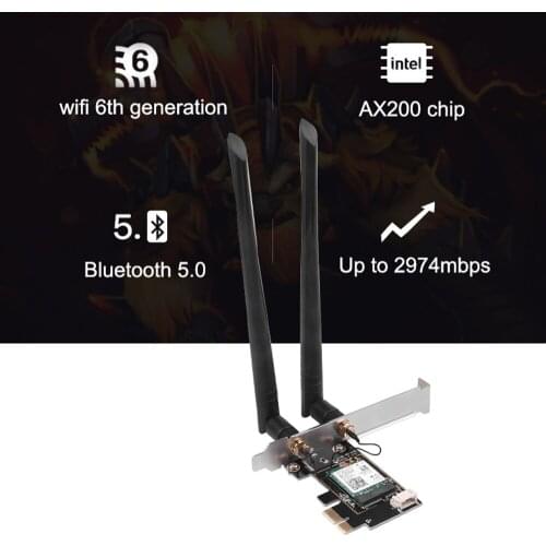 PCIE Network Card WiFi 6 Adapter Card Bluetooth 5.0 Dual Band 2.4G 5G 6th Generation Desktop PCIE 1X WiFi Card for AX200