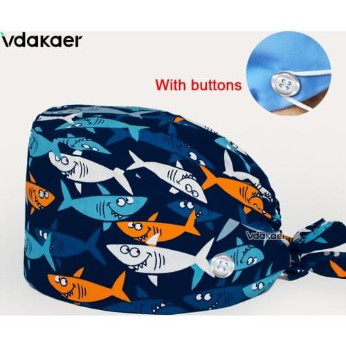 With button scrubs cap Unisex Adjustable Pure Cotton Hygienic Health High Quality Sweat Absorbent Elastic Scrub hat