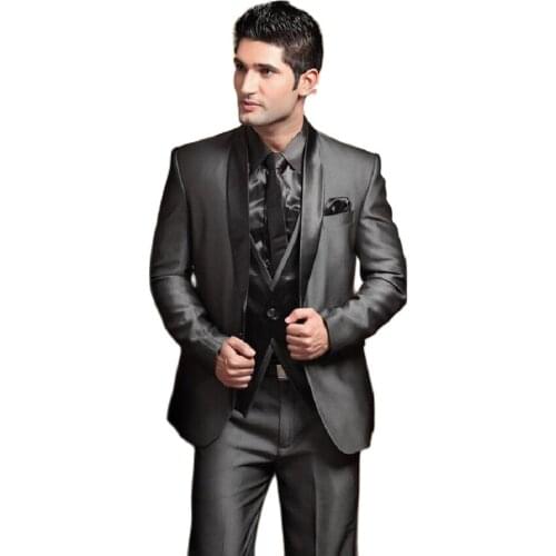 Customized Wedding Tuxedos suits for Men Modern Best man Suit Grey formal Suit Groom Tuxedo Mens Suit Jacket+Pants+Vest