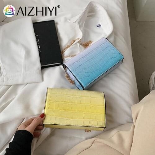 Vintage Women Gradient Color Alligator Pattern PU Leather Shoulder Crossbody Messenger Bag Casual Ladies Chain Small Purses