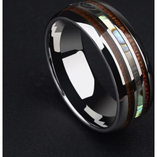 New Arrival 8MM Tungsten Mans Ring Dome Band Inlay Koa Wood and Two PCS Mother of Pearl for Mans Wedding/Party Jewelry 7-12