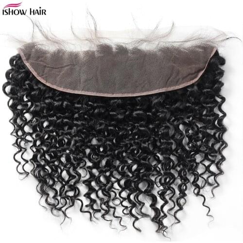 Ishow Brazilian Curly Lace Frontal 13X4 Lace Frontal Closure Pre Plucked Medium Brown Ear To Ear Lace Closure Remy Human Hair
