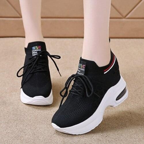 Lucyever Knitted Breather Hidden Heels Sneakers Women Non-slip Air Cushion Ladies Sports Shoes Comfotable Soft Mesh Casual Shoes