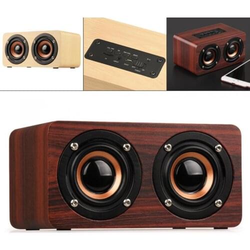 W5 52MM Double Horn Wooden 4.2 Bluetooth Speaker with AUX Audio Playback and Micro-USB Interface for Mobile Phone / PC