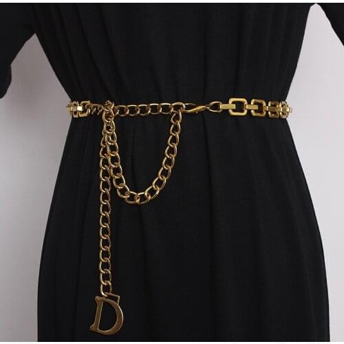 Vintage Gold Letter Statement Waist Chain Metal Alloy Luxury 2021 Women Waist Belt Link Chain Dress Jean Belt European Cinturon