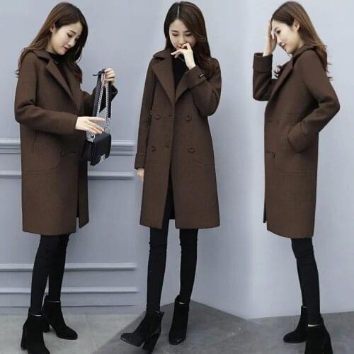 Womens Lattice Woolen Coat New Female Autumn Winter Wool Jacket Femme Thicken Fashion Woolen Overcoat Women Jacket Lady Coat