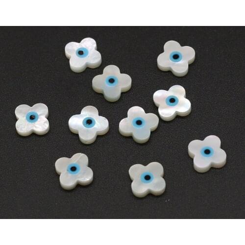 10pcs/lot 10mm Natural Flower Evil Eyes Mother of Pearl Shell Beads for DIY Necklace Bracelet Earrings Charm Jewelry Making Gift