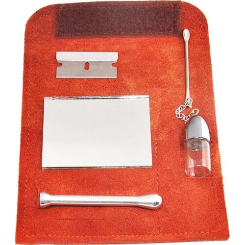 100% Genuine Leather Tobacco Pouch Bag+Snuff Snorter Tool Sniffer Straw Hooter Hoover Pouch Bag Pipe Case Pocket