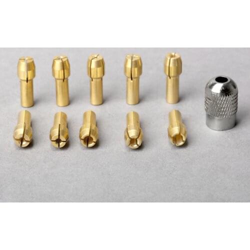 11pcs/set 8 x0.75 Mill Shaft Screw Nut Cap with 0.5mm-3.2mm Brass Mini Drill Chucks Collet 4.3mm Shank for Dremel Rotary Tool