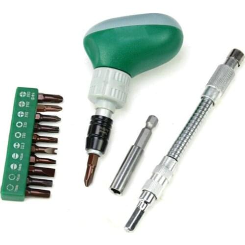 13 In 1 Mini Multifunctional Rotary Head Ratchet Screwdriver Short Handle Ratchet Universal Screwdriver Tool Set