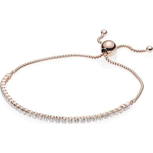2018 New 100% 925 Sterling Silver Bracelet Sparkling Strand Bracelet Rose Gold Clear CZ For Women Fashion DIY Jewelry Gift