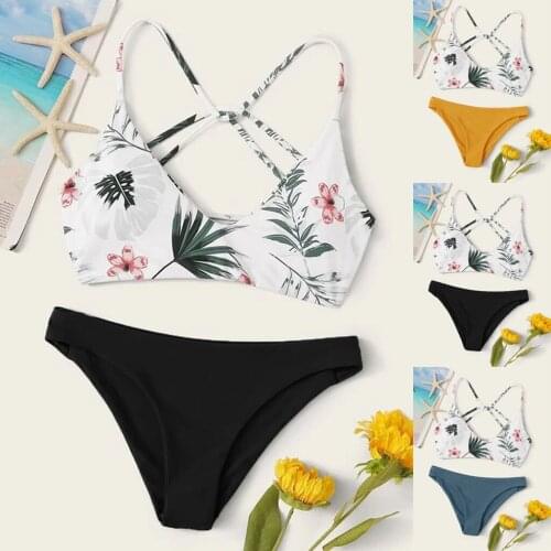 2021 Sexy Leaf Print Bikini Female Swimsuit Women Swimwear Thong Push Up Bikinis Set High Waist Swimming Suits Bather Biquini